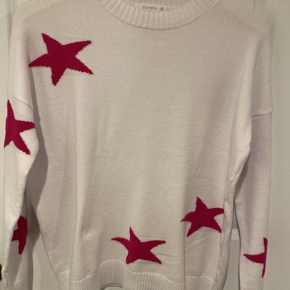 White Sweater with Pink Stars - Picture 3 of 4